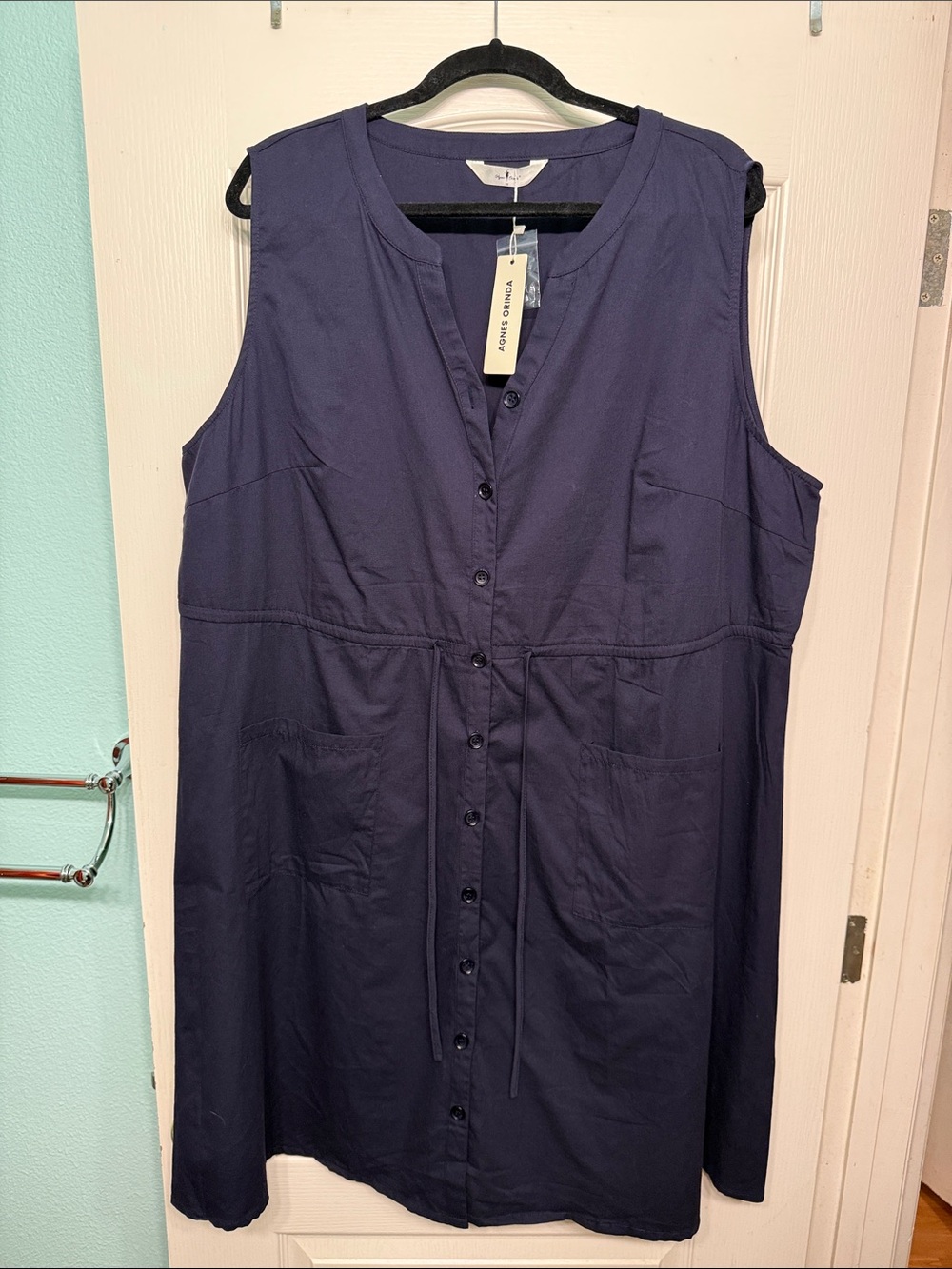 Sleeveless Navy Button-Front Midi Dress